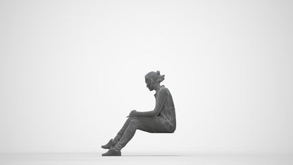 realistic 3D people woman casual sitting, render-ready for V-Ray and Corona, FBX OBJ, wireframe back view