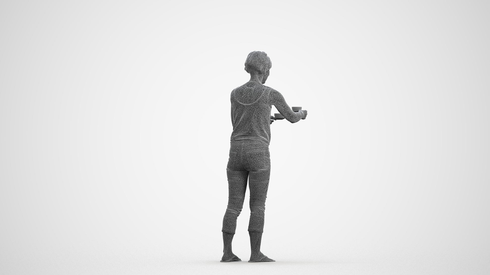 scanned 3D senior woman casual standing, photogrammetry people for Enscape and V-Ray, wireframe front view