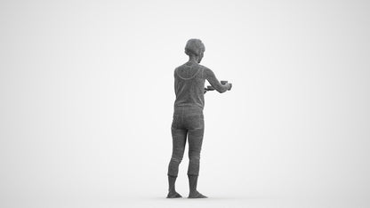 scanned 3D senior woman casual standing, photogrammetry people for Enscape and V-Ray, wireframe front view