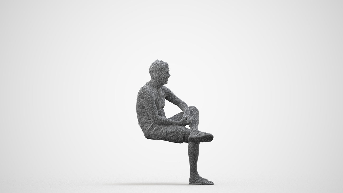 3D people model man casual sitting, scanned human for 3ds Max rendering, wireframe side view
