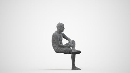 3D people model man casual sitting, scanned human for 3ds Max rendering, wireframe side view