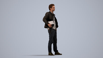 3D human model man casual standing, photogrammetry scanned person for archviz, side view render