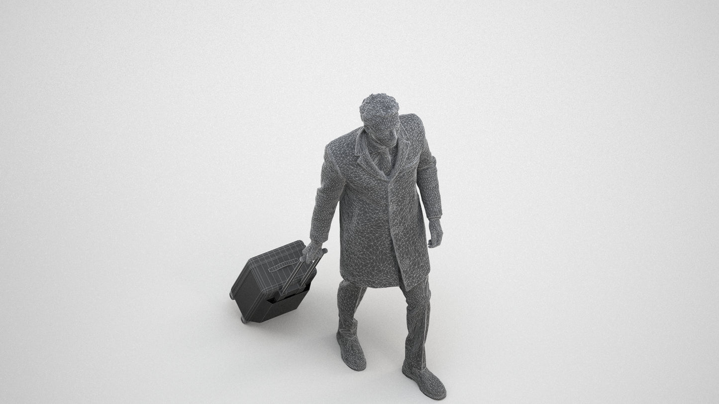 realistic 3D people man business, render-ready for V-Ray and Corona, FBX OBJ, wireframe three-quarter view
