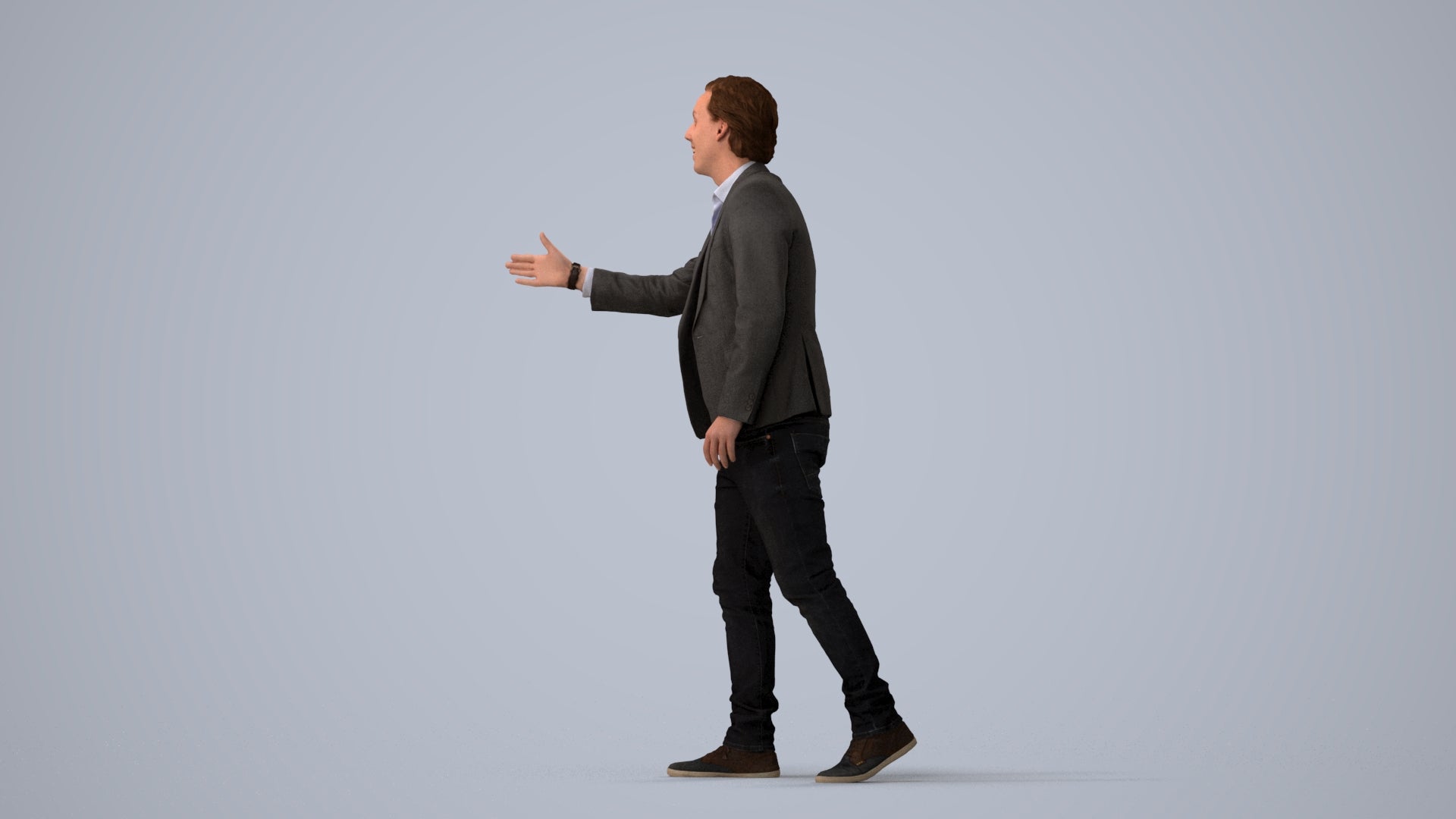 realistic 3D human man business, archviz people FBX OBJ for Blender, three-quarter view render
