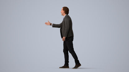 realistic 3D human man business, archviz people FBX OBJ for Blender, three-quarter view render