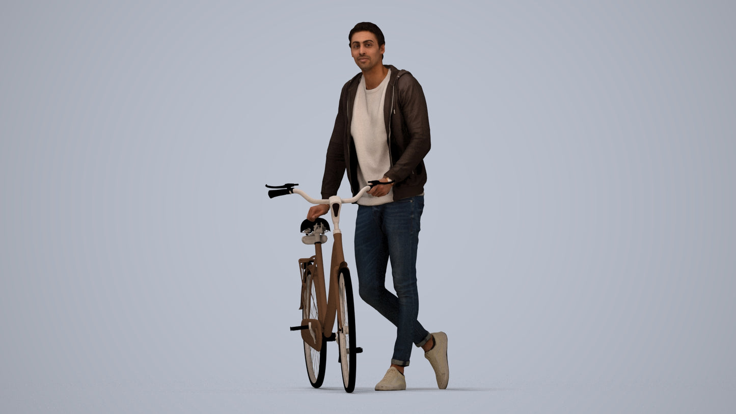 scanned 3D man casual cycling, photogrammetry people for Enscape and V-Ray, top-down view render