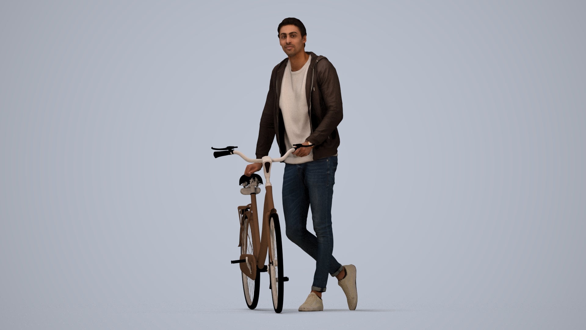 scanned 3D man casual cycling, photogrammetry people for Enscape and V-Ray, top-down view render