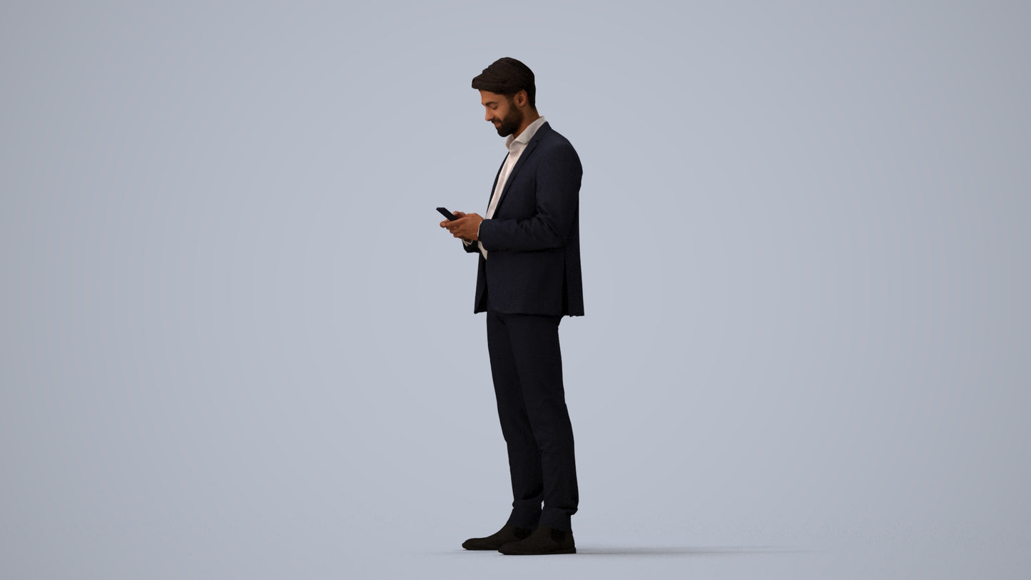 3D people model man business, scanned human for 3ds Max rendering, three-quarter view render