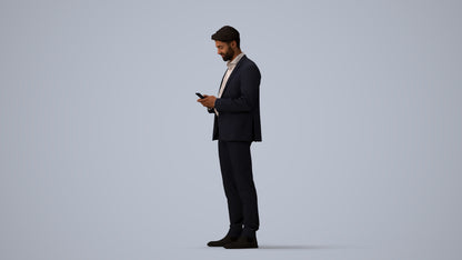 3D people model man business, scanned human for 3ds Max rendering, three-quarter view render