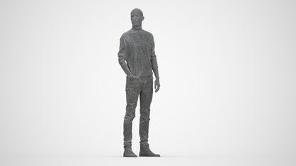 photogrammetry 3D man casual standing, realistic human model archviz FBX, wireframe back view