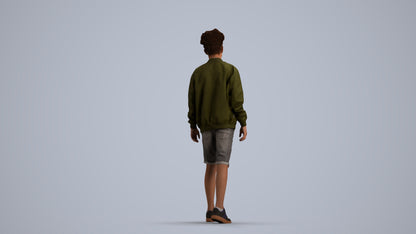 realistic 3D human boy casual kids, archviz people FBX OBJ for Blender, front view render