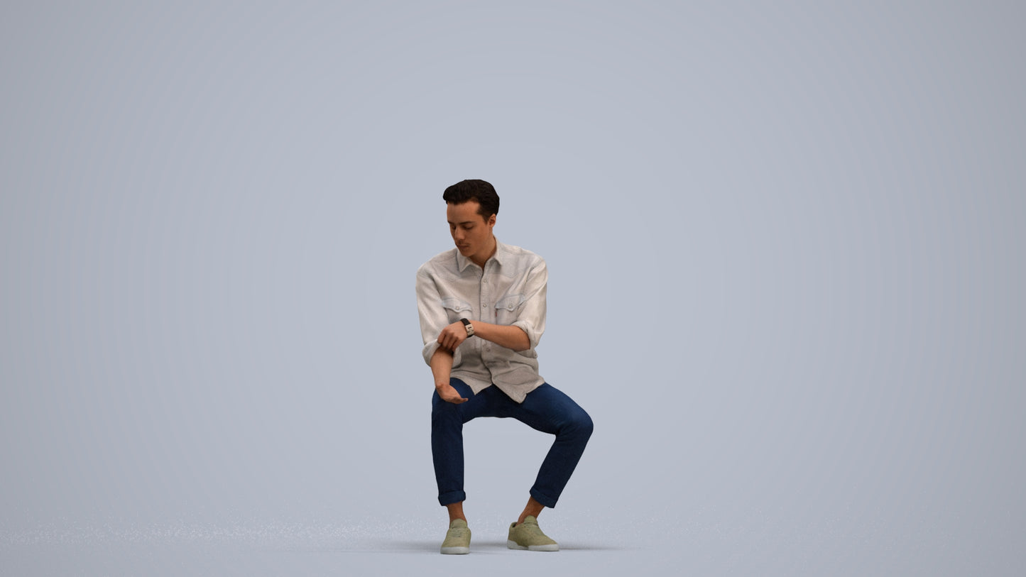realistic 3D people man casual sitting, render-ready for V-Ray and Corona, FBX OBJ, standing pose render