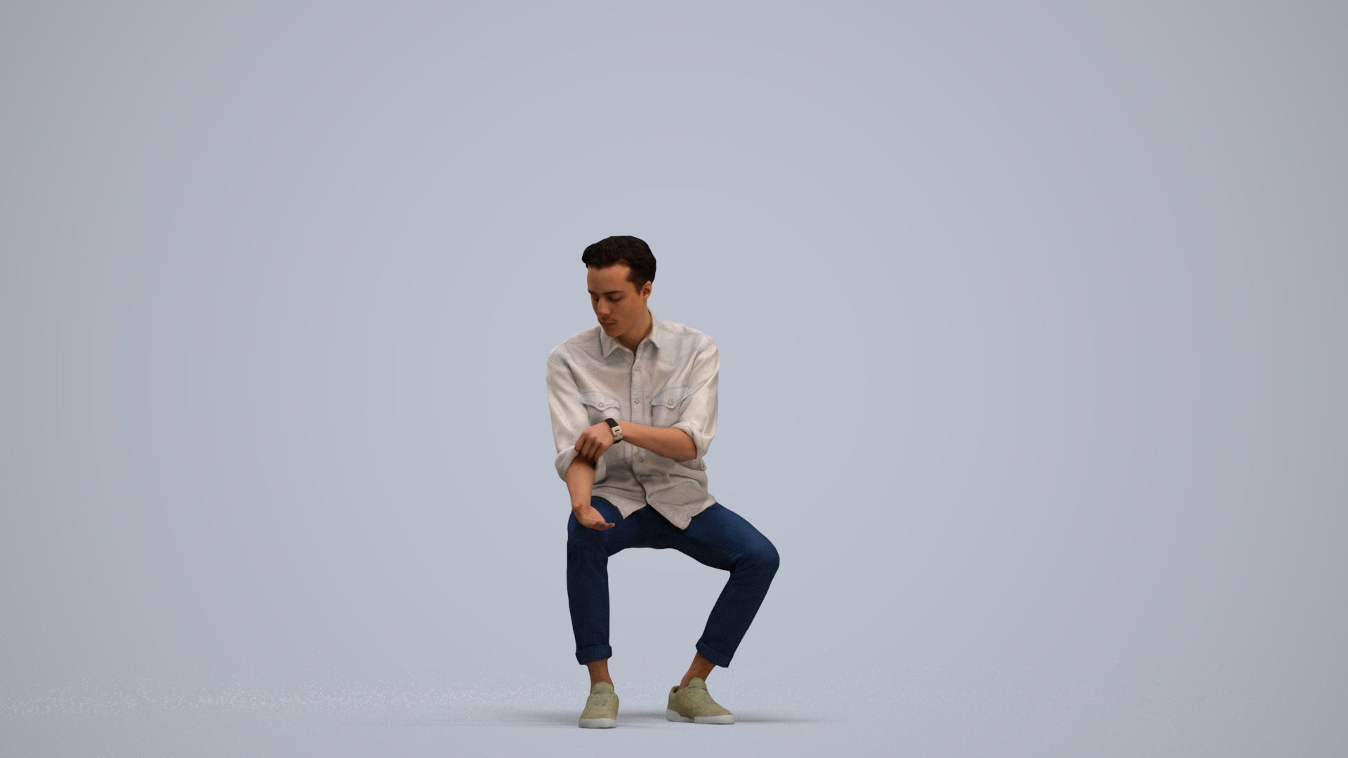 realistic 3D people man casual sitting, render-ready for V-Ray and Corona, FBX OBJ, standing pose render