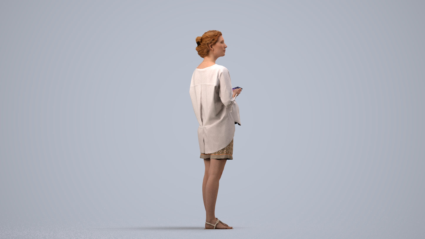 scanned 3D woman casual standing, photogrammetry people for Enscape and V-Ray, side view render