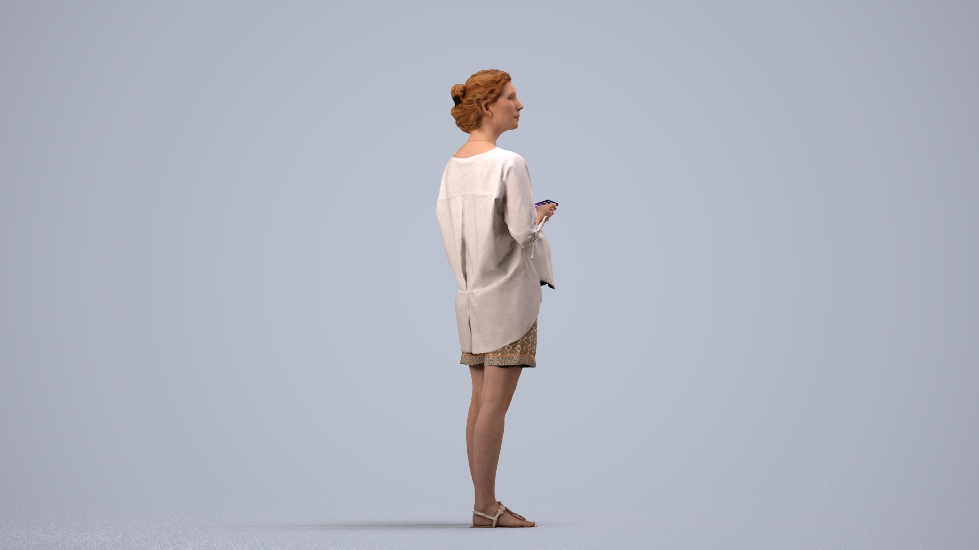 scanned 3D woman casual standing, photogrammetry people for Enscape and V-Ray, side view render