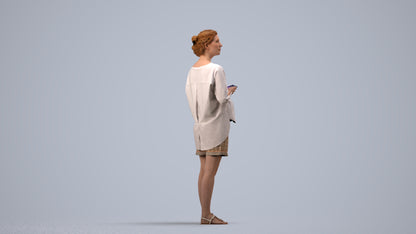 scanned 3D woman casual standing, photogrammetry people for Enscape and V-Ray, side view render