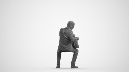 realistic 3D human senior man casual sitting, archviz people FBX OBJ for Blender, wireframe front view