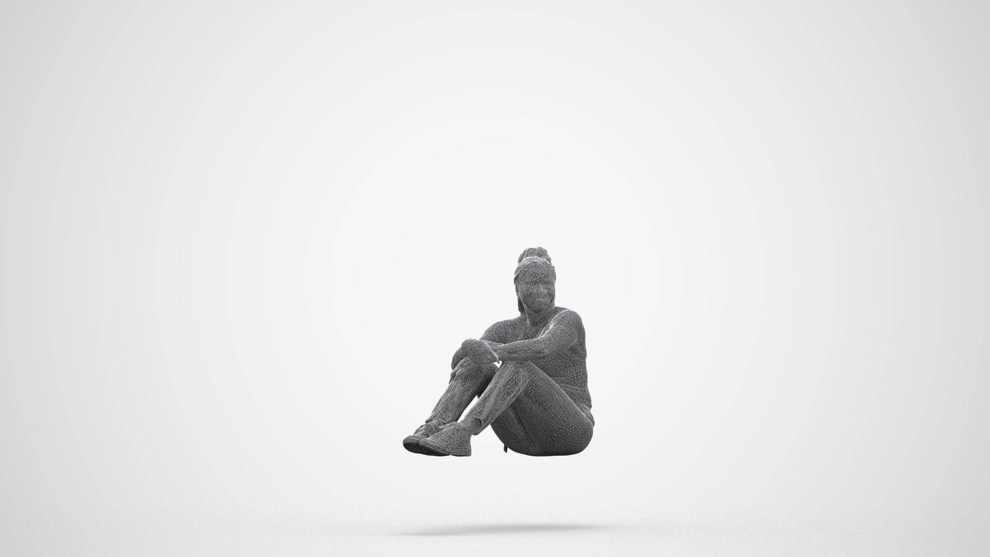 photogrammetry 3D woman casual sitting, realistic human model archviz FBX, three-quarter front view render