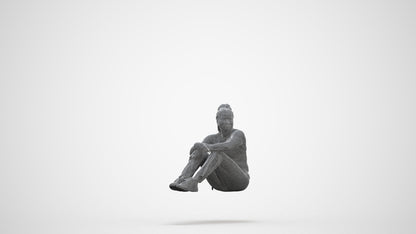 photogrammetry 3D woman casual sitting, realistic human model archviz FBX, three-quarter front view render
