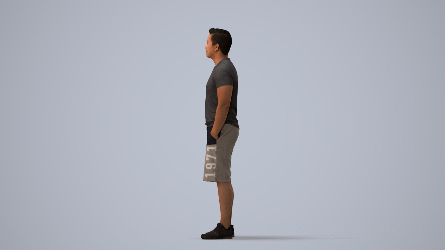 3D people model man sport standing, scanned human for 3ds Max rendering, three-quarter view render