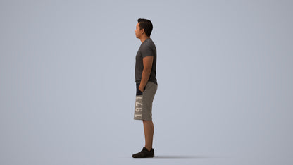 3D people model man sport standing, scanned human for 3ds Max rendering, three-quarter view render