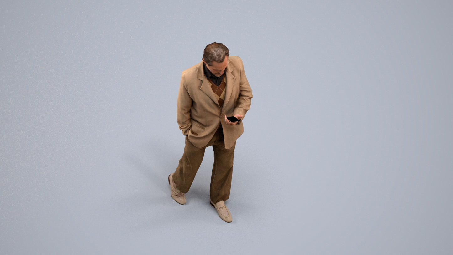 3D scanned man standing business, photorealistic archviz people for Enscape and SketchUp, back view render