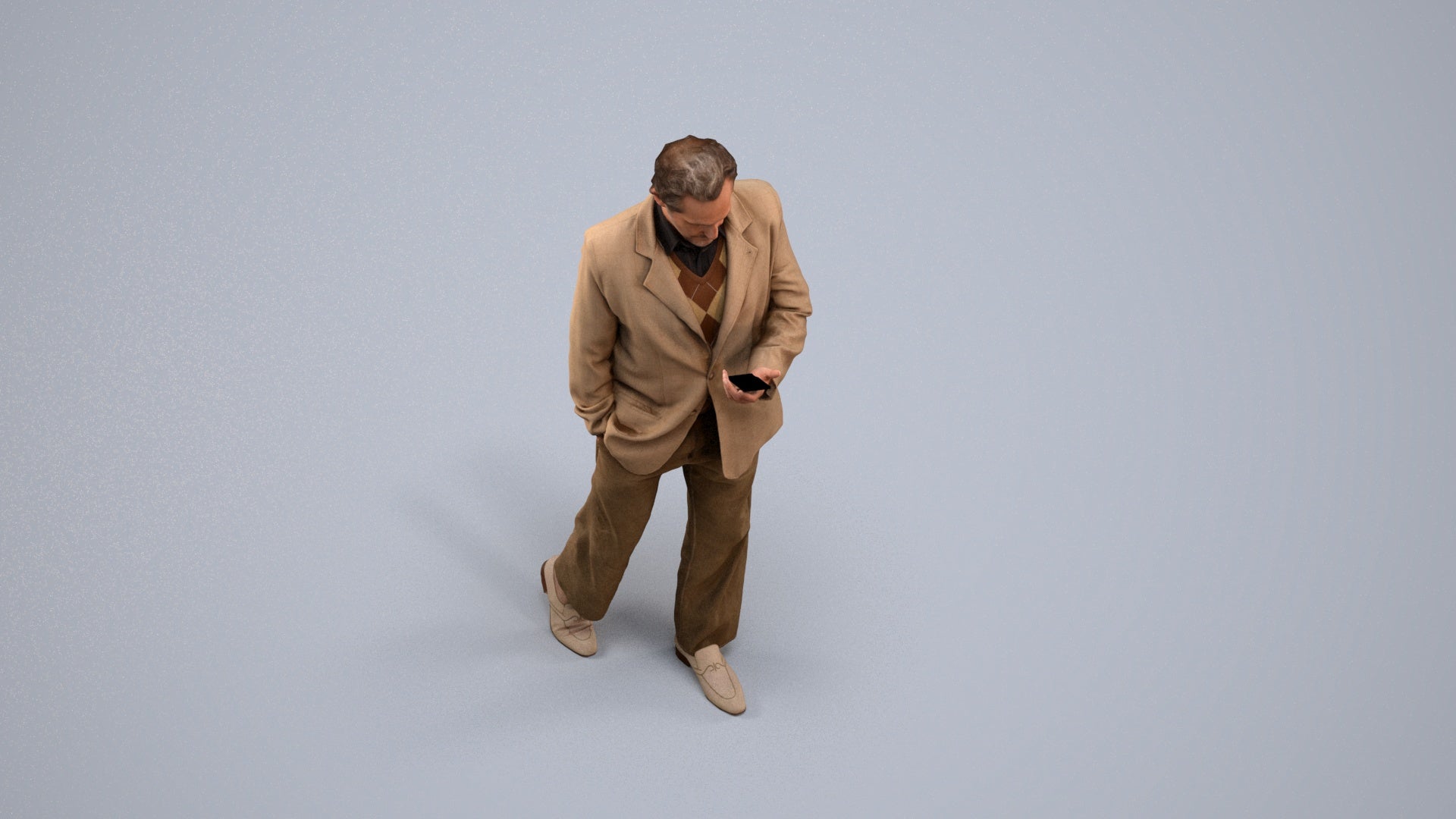 3D scanned man standing business, photorealistic archviz people for Enscape and SketchUp, back view render