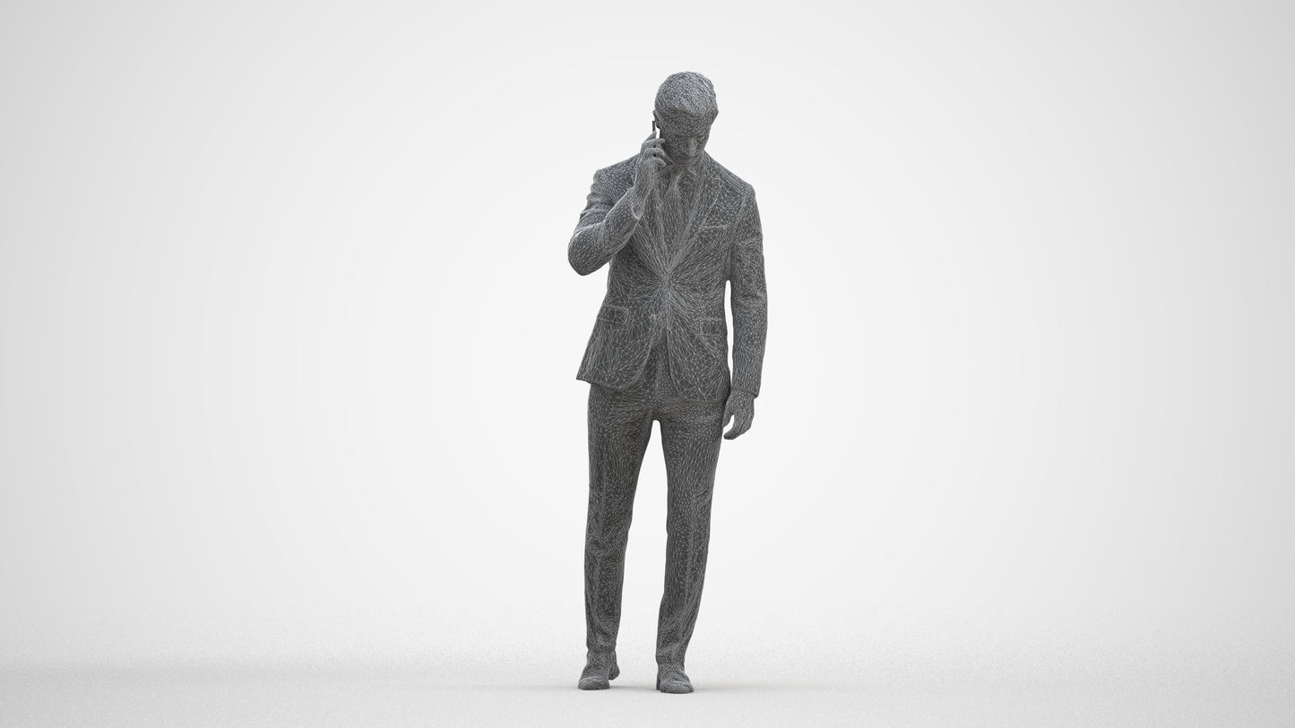 3D human model man business, photogrammetry scanned person for archviz, three-quarter front view render