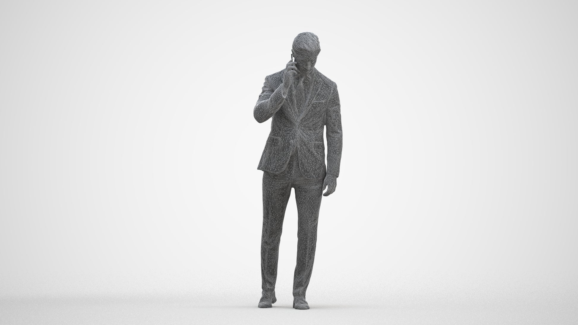 3D human model man business, photogrammetry scanned person for archviz, three-quarter front view render