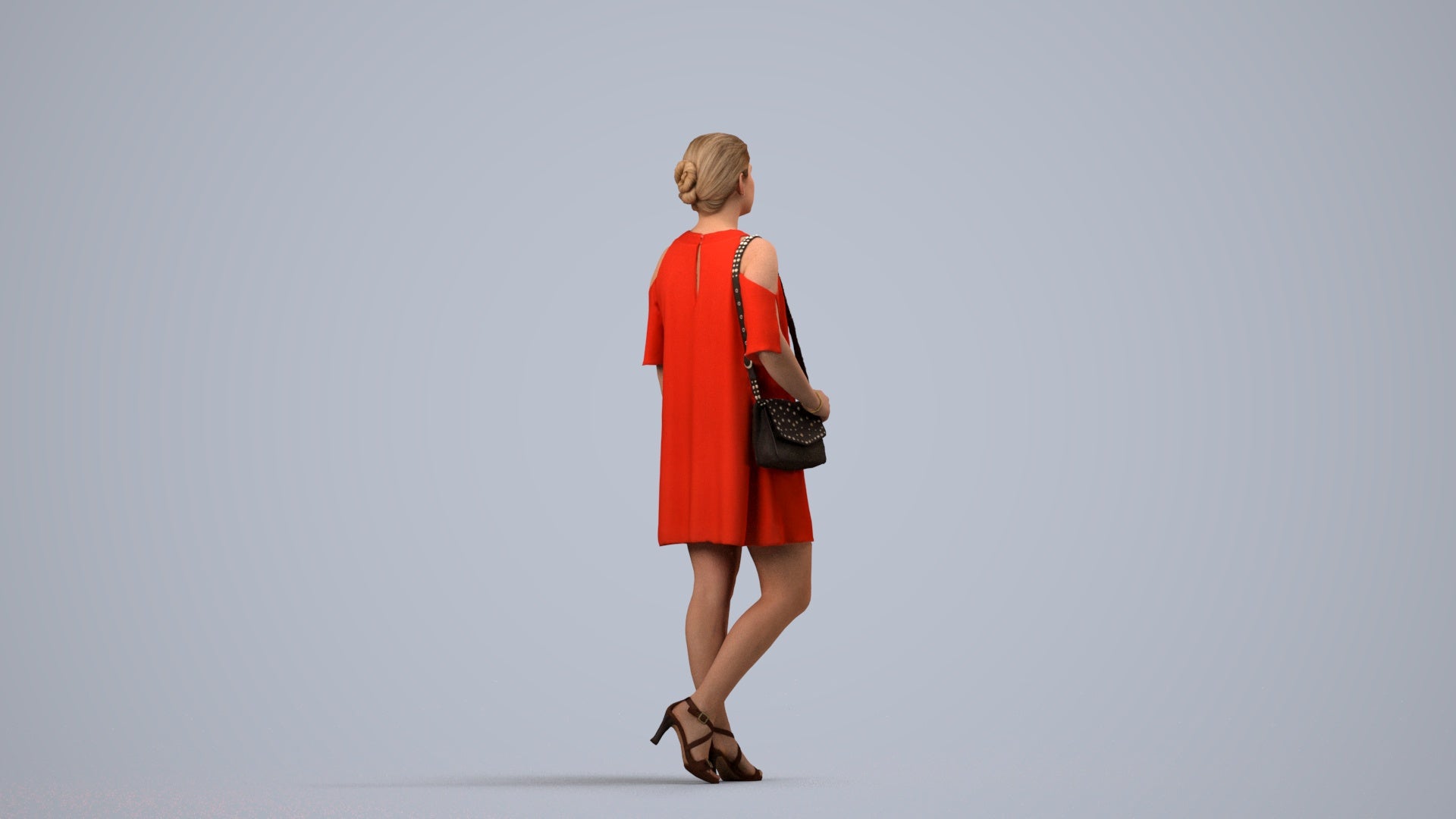scanned 3D woman formal standing, photogrammetry people for Enscape and V-Ray, side view render