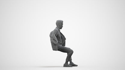 realistic 3D man casual sitting, scanned archviz people for Blender and 3ds Max, wireframe side view