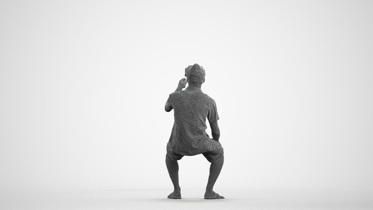 realistic 3D man casual sitting, scanned archviz people for Blender and 3ds Max, wireframe front view