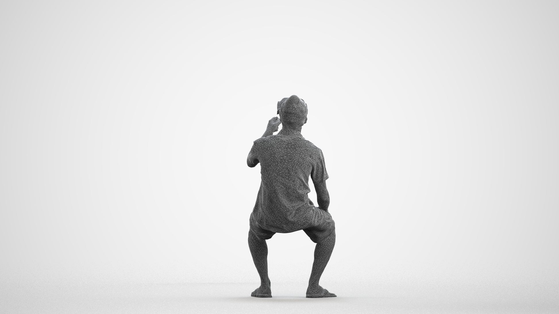 realistic 3D man casual sitting, scanned archviz people for Blender and 3ds Max, wireframe front view