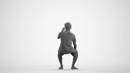 realistic 3D man casual sitting, scanned archviz people for Blender and 3ds Max, wireframe front view