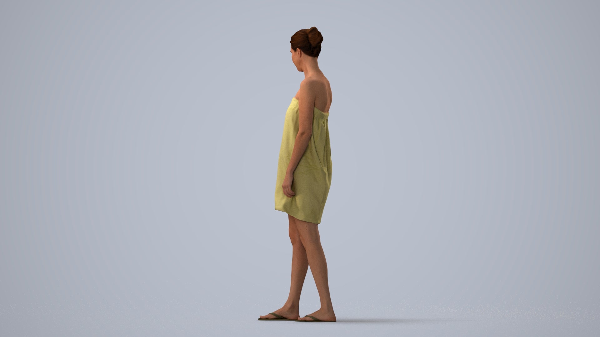 scanned 3D woman casual bathroom, photogrammetry people for Enscape and V-Ray, three-quarter view render
