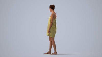 scanned 3D woman casual bathroom, photogrammetry people for Enscape and V-Ray, three-quarter view render