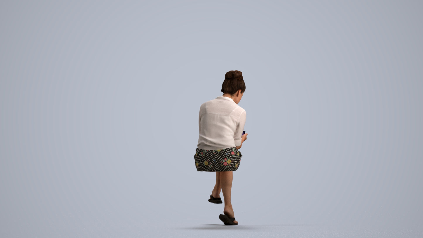 scanned 3D woman casual sitting, photogrammetry people for Enscape and V-Ray, front view render