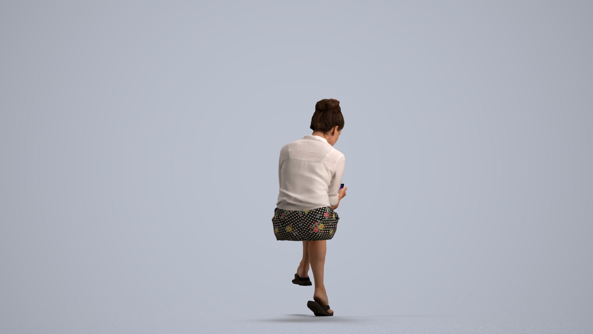 scanned 3D woman casual sitting, photogrammetry people for Enscape and V-Ray, front view render