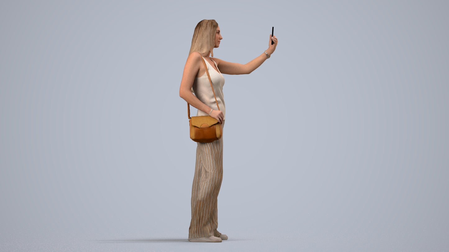 3D people model woman casual standing, scanned human for 3ds Max rendering, side view render