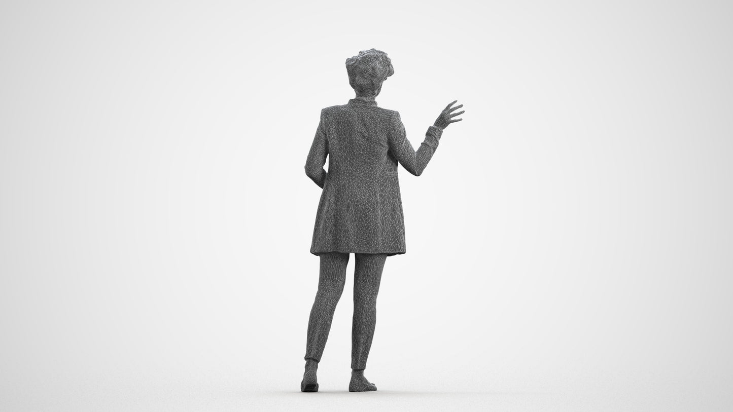 3D human model woman business, photogrammetry scanned person for archviz, wireframe front view
