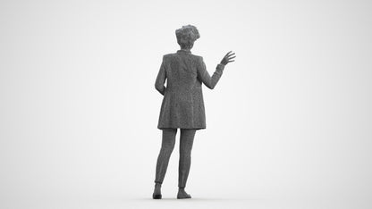 3D human model woman business, photogrammetry scanned person for archviz, wireframe front view