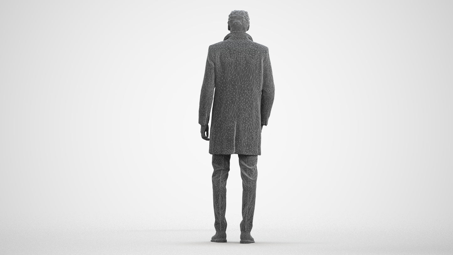 3D scanned man business, photorealistic archviz people for Enscape and SketchUp, wireframe front view