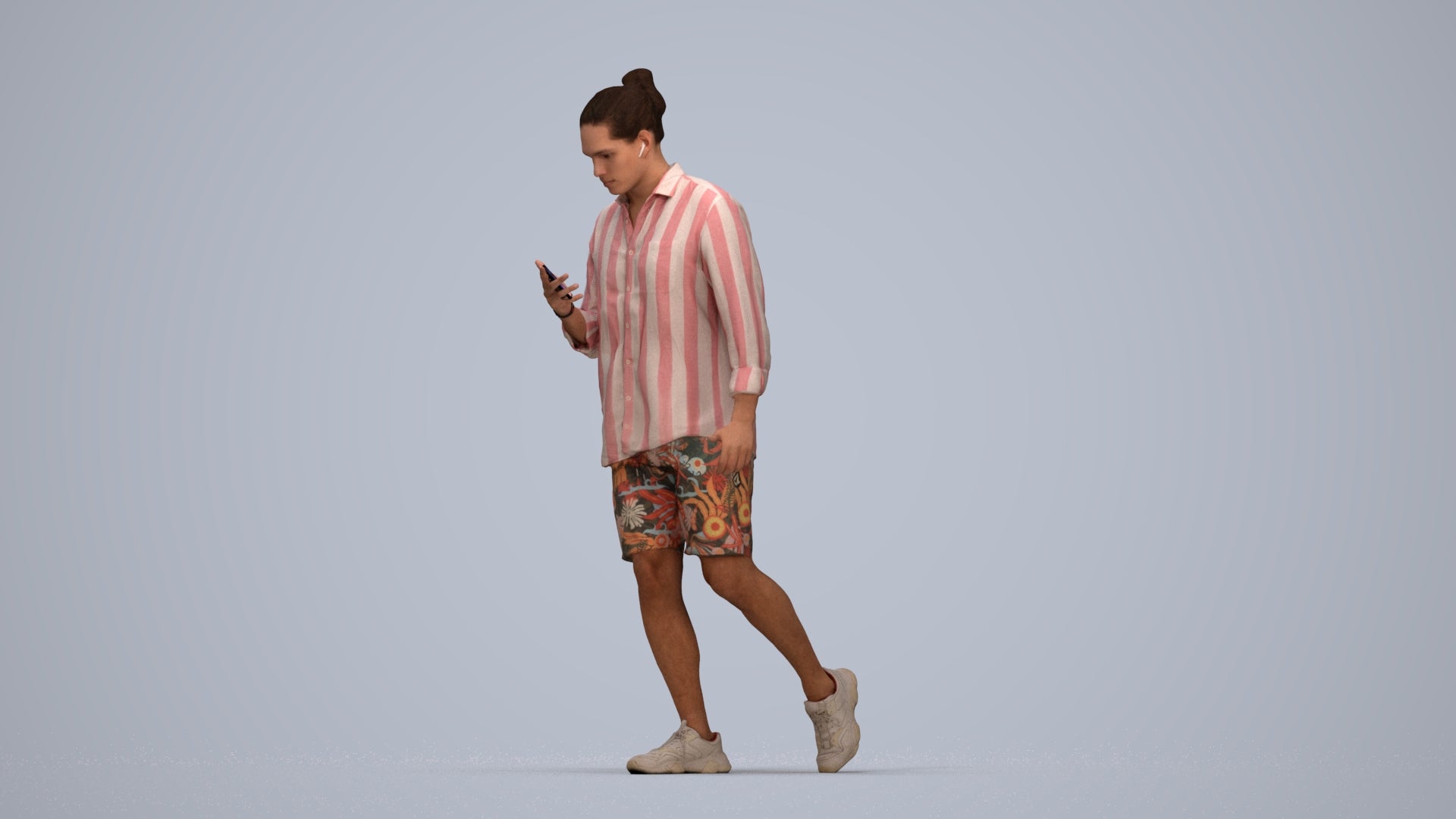 realistic 3D people man casual walking, render-ready for V-Ray and Corona, FBX OBJ, top-down view render