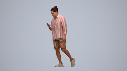 realistic 3D people man casual walking, render-ready for V-Ray and Corona, FBX OBJ, top-down view render