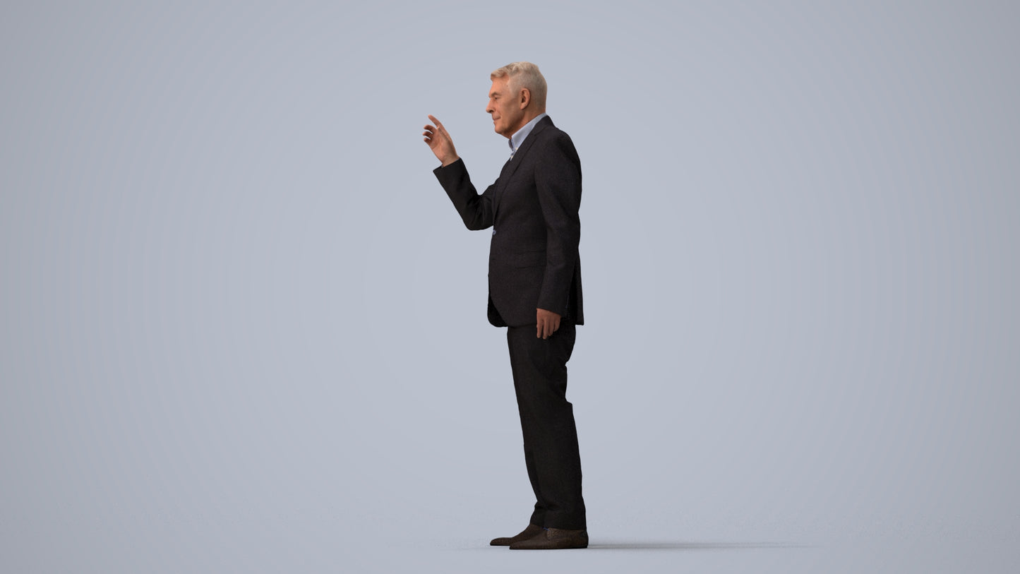 scanned 3D senior man business, photogrammetry people for Enscape and V-Ray, three-quarter view render