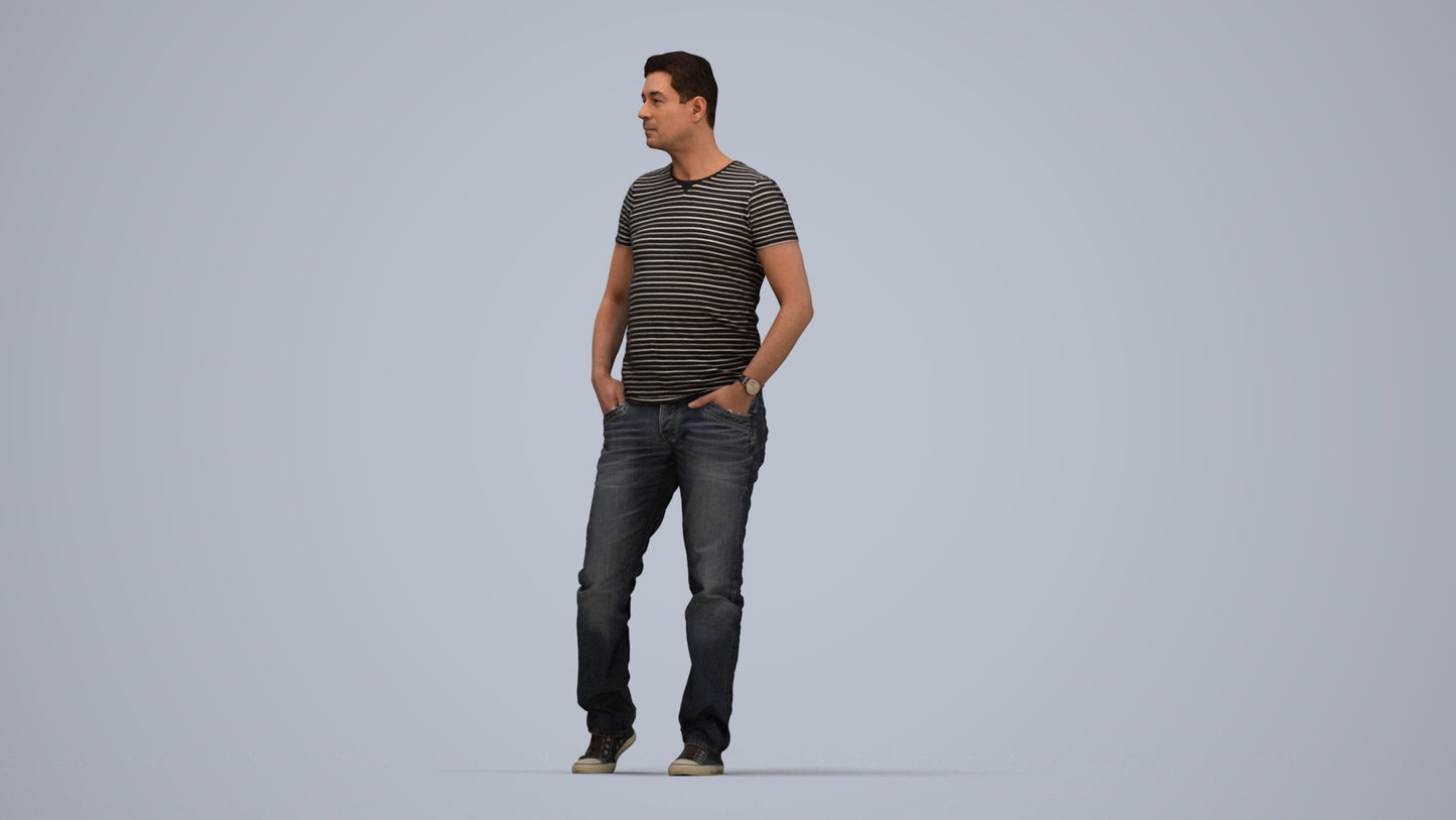 realistic 3D man casual standing, scanned archviz people for Blender and 3ds Max, top-down view render
