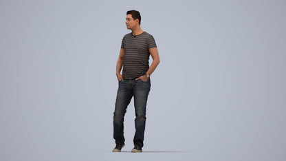 realistic 3D man casual standing, scanned archviz people for Blender and 3ds Max, top-down view render