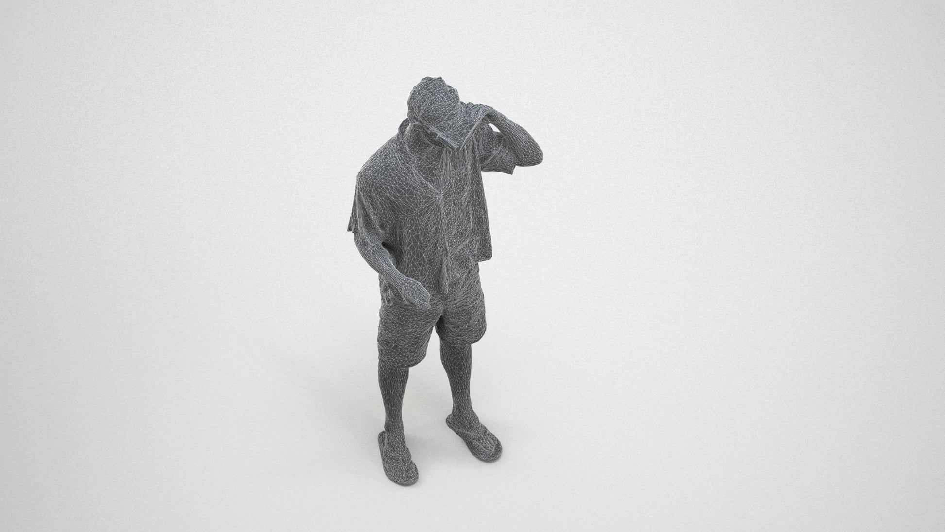 scanned 3D man casual standing, photogrammetry people for Enscape and V-Ray, wireframe three-quarter view