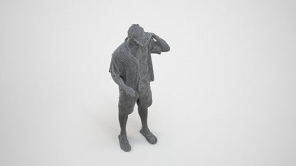 scanned 3D man casual standing, photogrammetry people for Enscape and V-Ray, wireframe three-quarter view