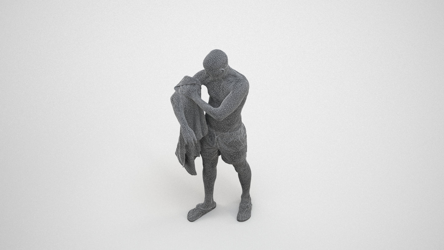 3D people model man pool, scanned human for 3ds Max rendering, wireframe three-quarter view
